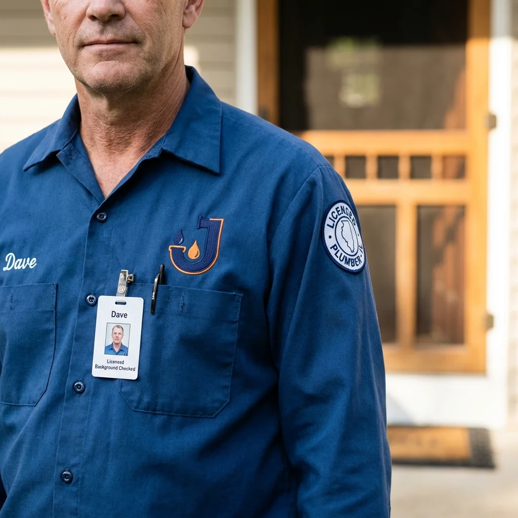Licensed plumber showing ID badge in Wilmington, IL