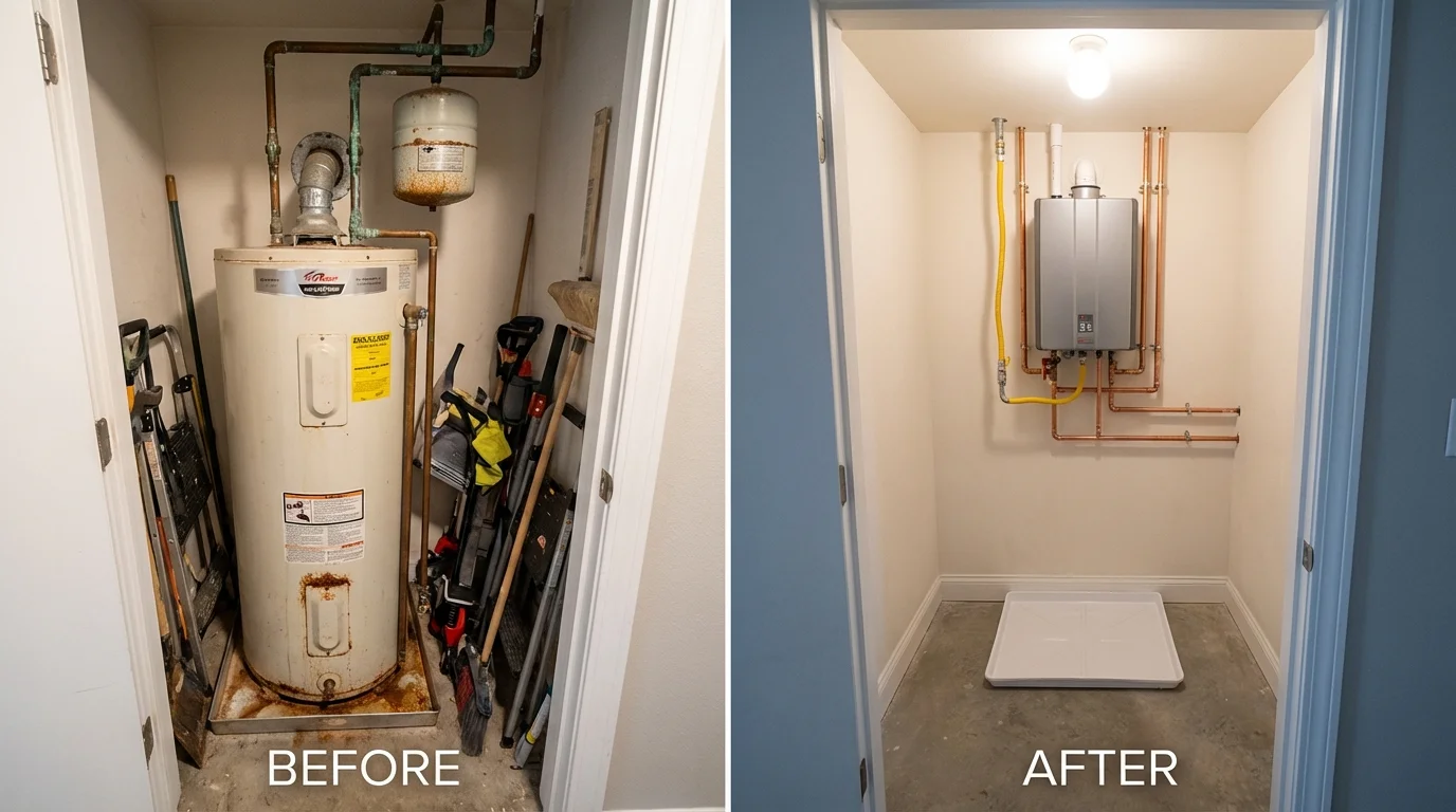 Tank water heater versus wall-mounted tankless unit comparison for Wilmington, IL homeowners